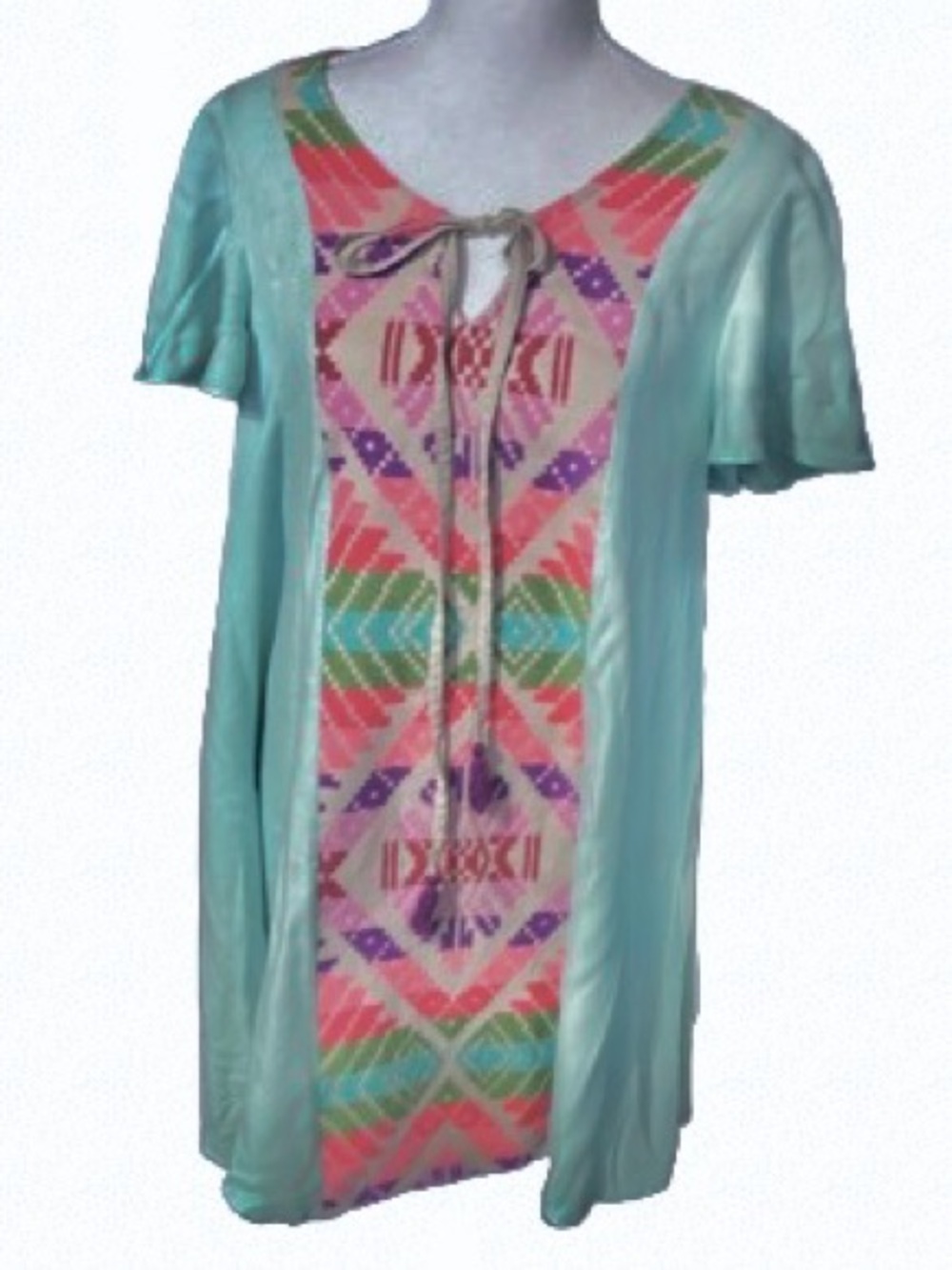 Aztec JUDITH MARCH Dress Native Southwest Aqua Turquoise Blue Peasant Designer